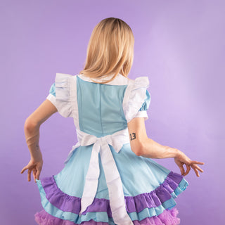 A rear view of The Lucy Lou dress, you can see the bow tie for the apron.