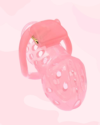 The Air One chastity cage in pink, this is a view from above of the cage.