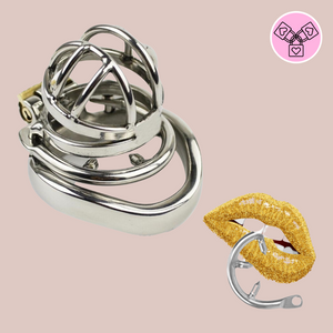A small chastity cage made from stainless steel. It has a side bar design with open centre and comes with a stainless steel barbed ring. It comes in various ring sizes.