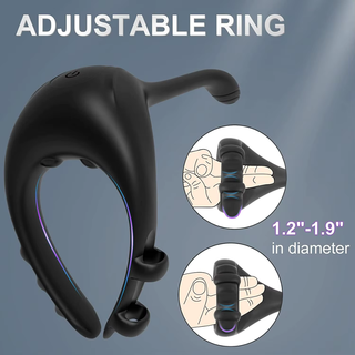 Three images that show how the adjustable cock ring strap works.