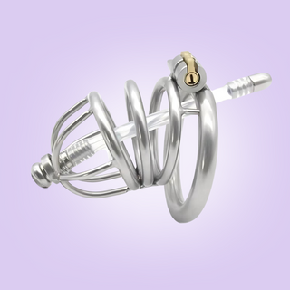A close up image of the Chaste Bird Standard fully assembled with its urethral tube fitted.