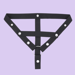 The black chastity belt with front support shown here in pink.