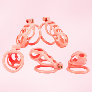 This is a group picture of the Cobra Love chastity cage, the Maxi is in the top right of the picture.