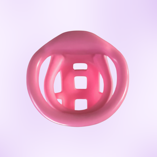 An internal view of the chastity cage, it is shown on a purple background