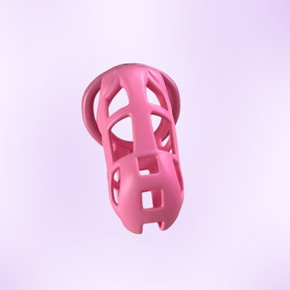 A view from above of the Cobra Naja Standard size chastity cage in pink