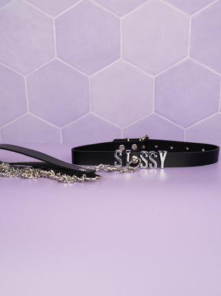 Sissy Sexy Slimline Choker With Silver Lettering, O-Ring & Lead