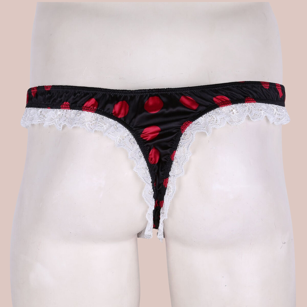 A rear view of The Dotty For Tanga panties