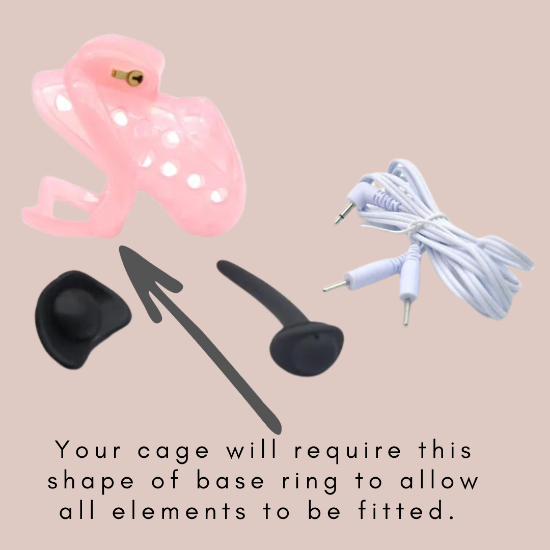 Please note that the pink chastity cage shows the base ring required for this kit to fit.