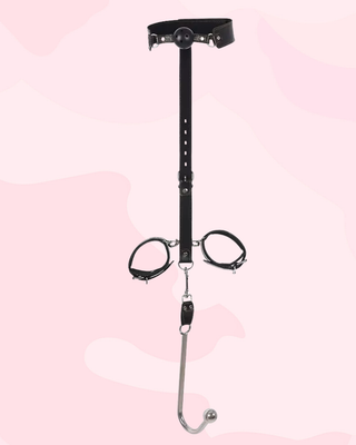 The BDSM Gag, Wrist Restraints and Anal Hook are shown here fully assembled.