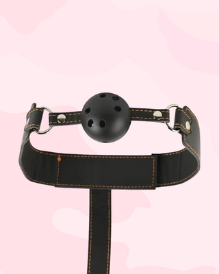 A close up of the lightweight ball gag, the air holes can be clearly seen