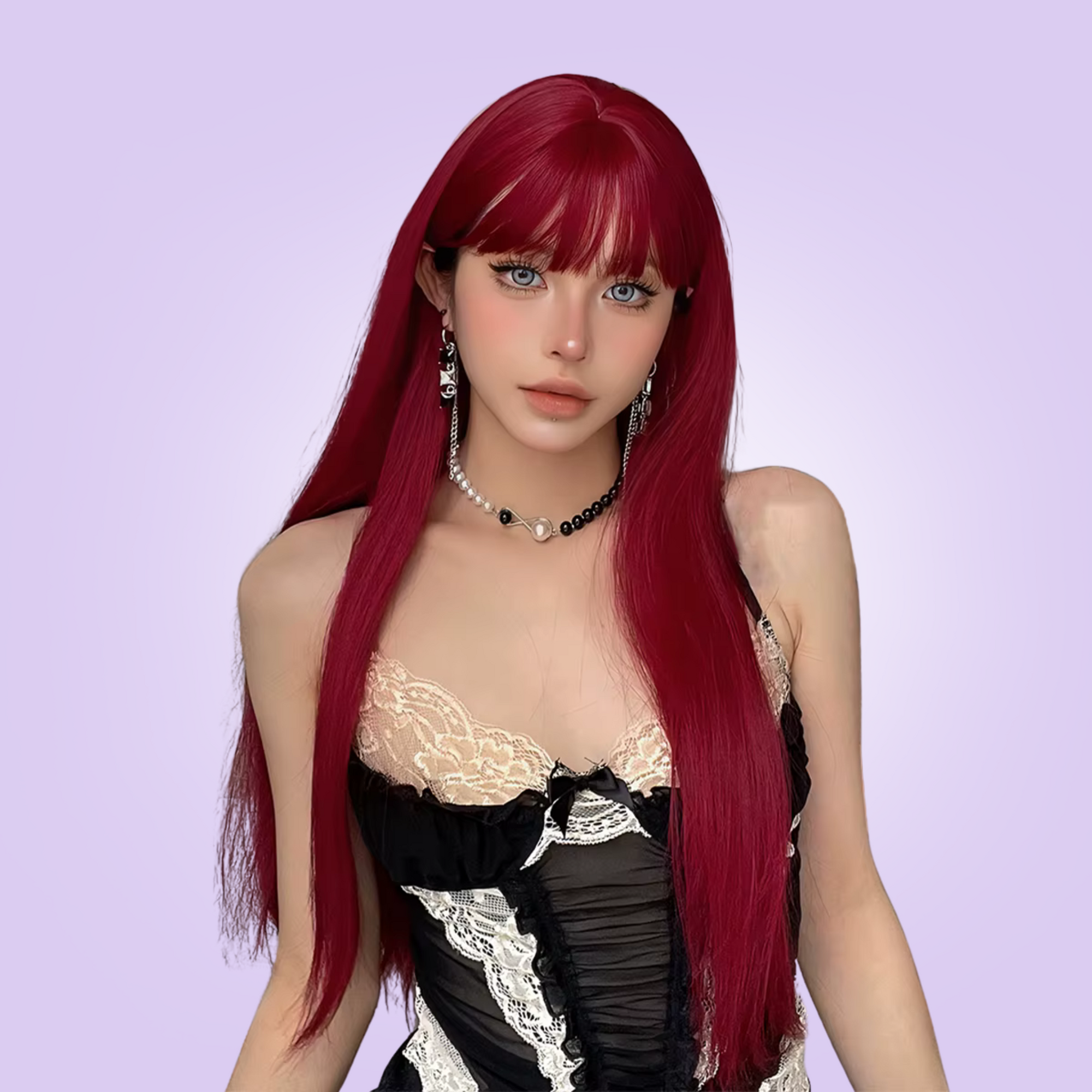 The deep red colouring of this wig is a beautiful wine red which will look truly stunning.