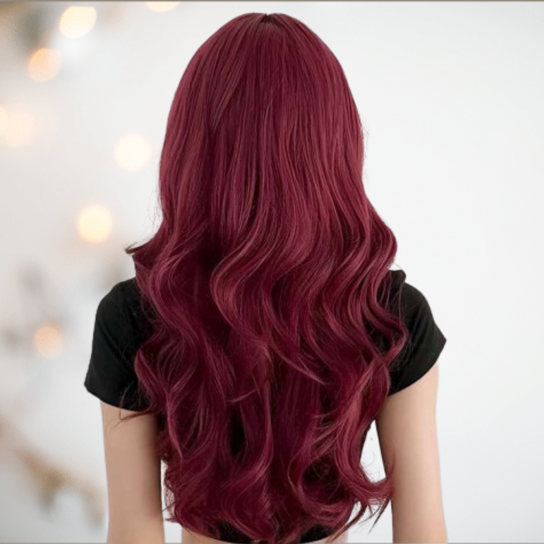 HOC2074 1 Dark Red Long Haired Wig With Fringe