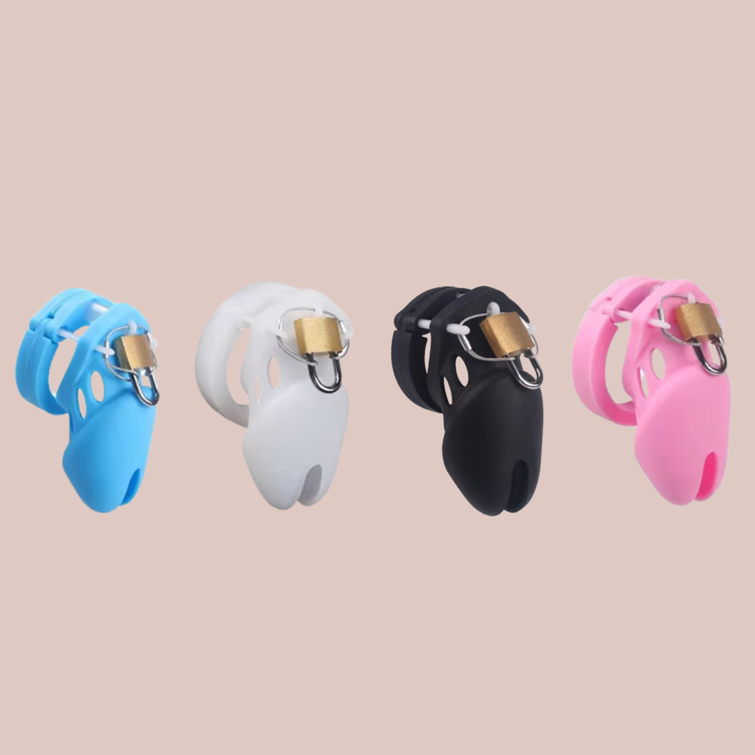 The HOC600 Silicone With Wire Lock shown here in the small size and the 4 colours available, blue, white, black and pink.