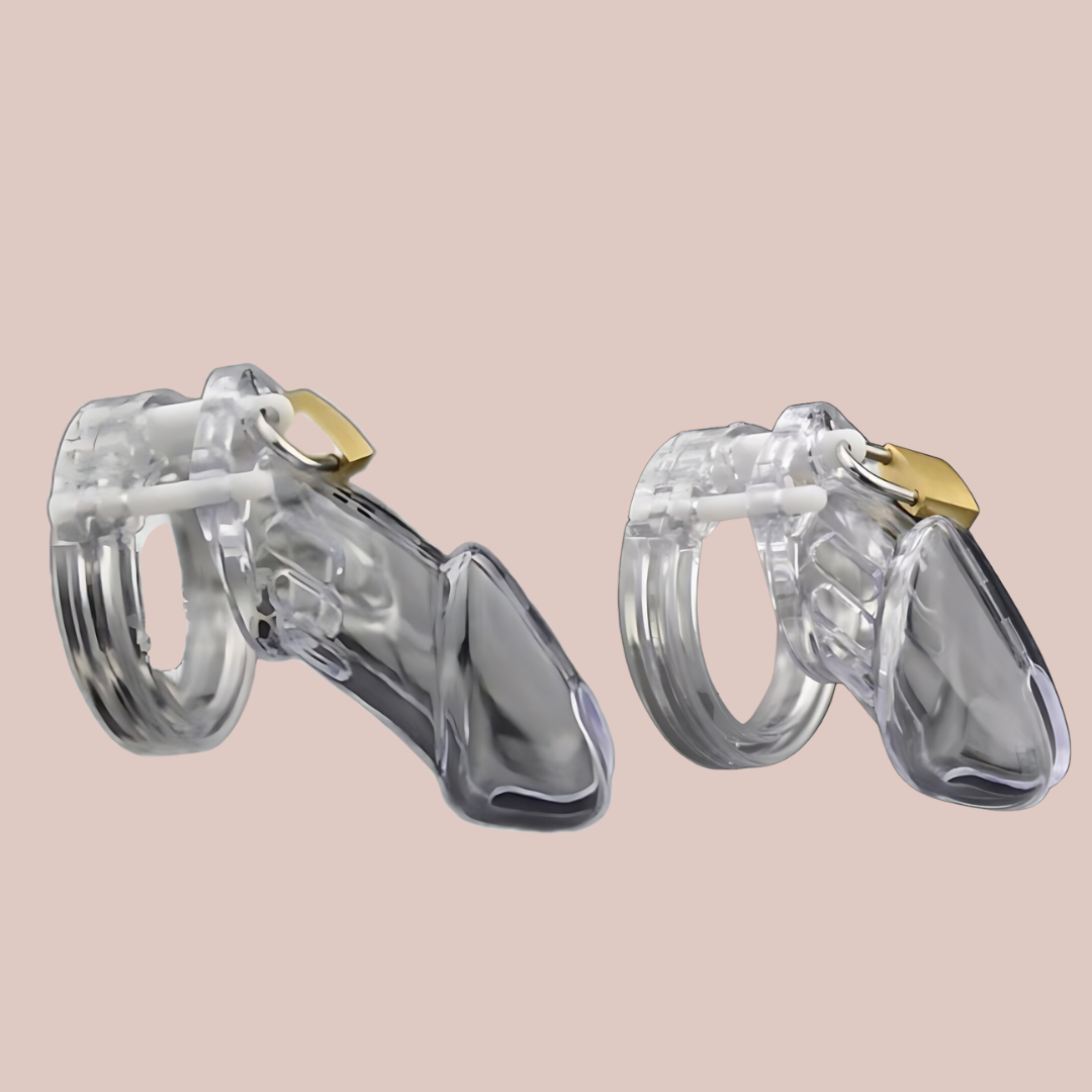 Showing the small and standard 600HOC, similar to the CB6000, these chastity cages have a cock cage, a base ring affixed and external padlock which locks all of the separate pieces into place.  