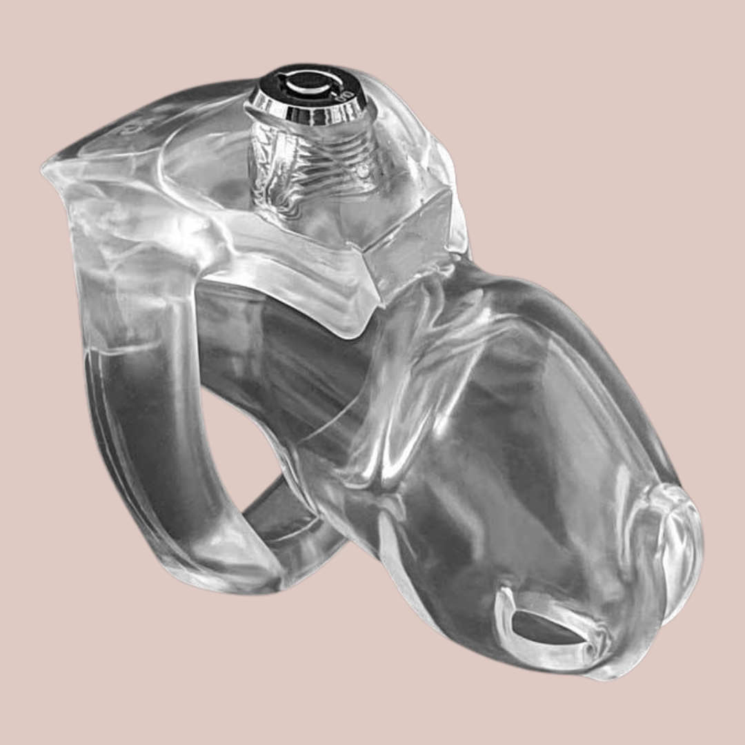 Small The HT V5 Small from House Of Chastity shown fully assembled with the base ring and chastity cage locked in place by the new push button lock.