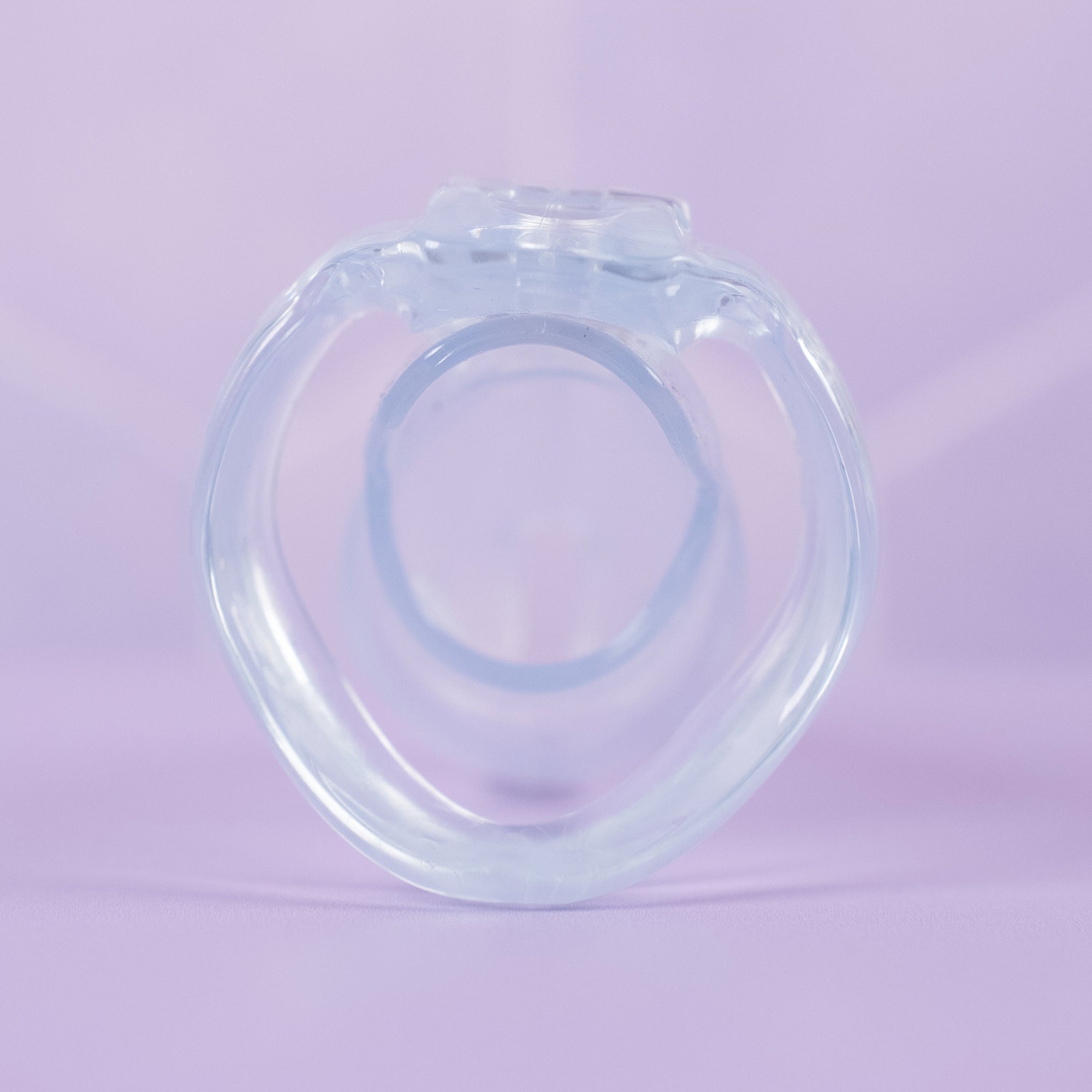 A rear view of the HT V4 chastity cage, you can see through the base ring and into the chastity cage.