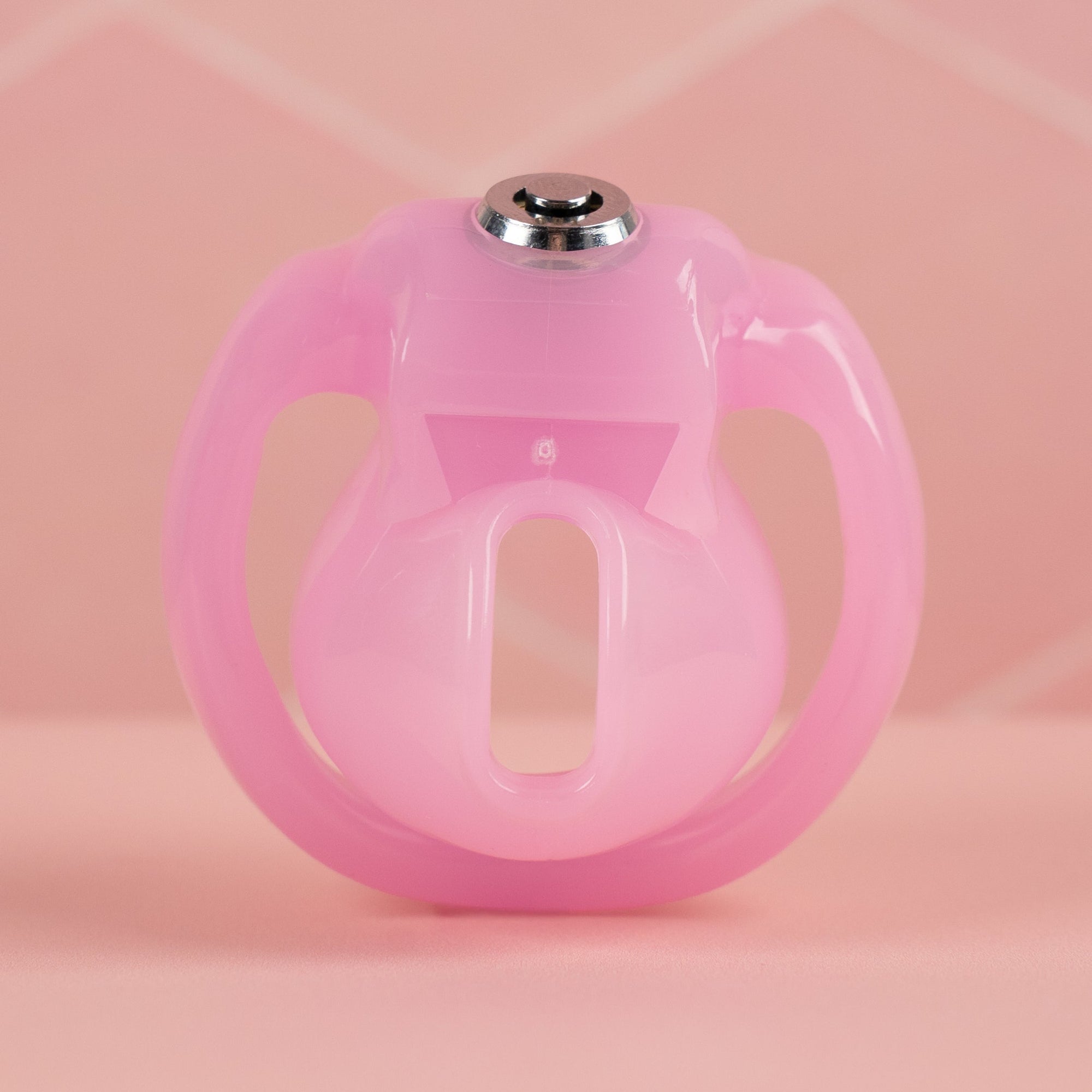  A front view of the HT V5 Nub in Pink, the chastity cage is shown here fully assembled.