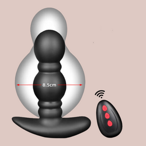 This image shows how the device will inflate, you use the remote control or base of the device to inflate the toy. It also shows you the widest inflated diameter which is 8.5 cm.