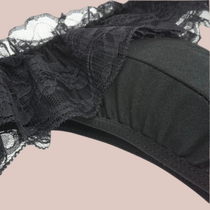 A close up of the Lace Skirt Syle Tanga Panties, you can see the front of the panties and lace overlay.