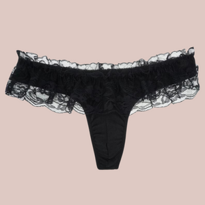 The black lace skirt style Tanga panties, you can see the black brief and lace skirt effect overaly.