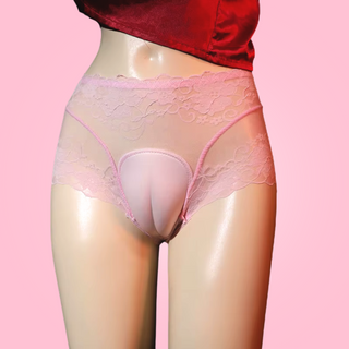 The Pink Lace Gaff Tucking panties, a comfortable stretch fabric