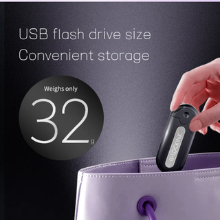 USB flash drive being placed into a purple bag 