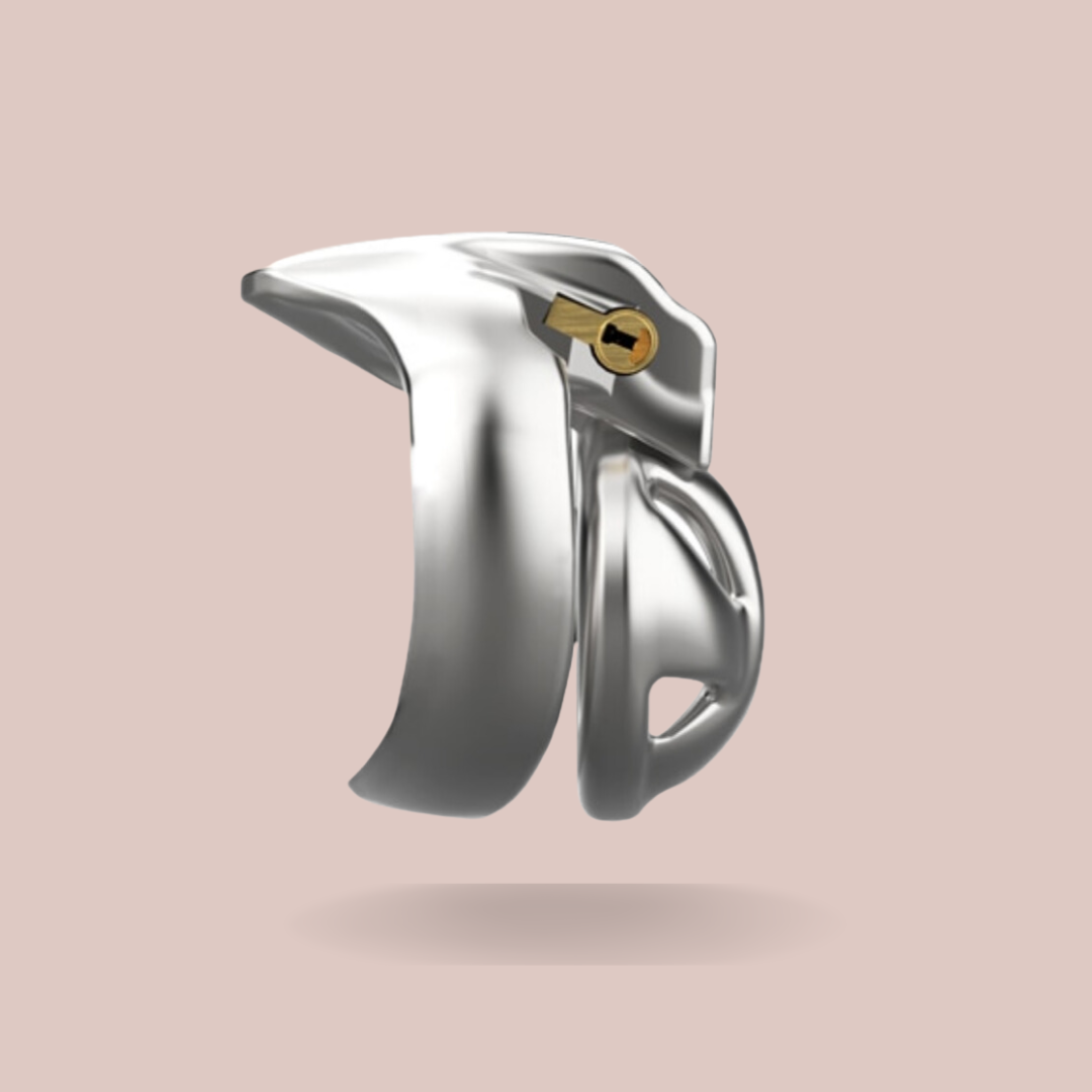 The side profile of the mamba nub cock cage, you can see that the cage itself is quite small and the thick base ring is designed for comfort to counter the weight of the device.