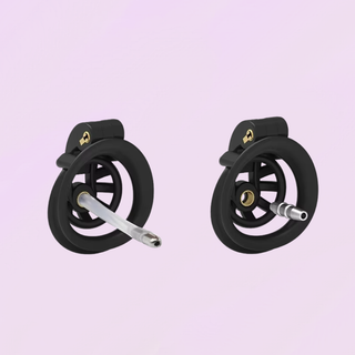 Showing the two styles of urethral tube available the stainless steel and silicone on the left and the stainless steel on the right.