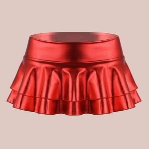 Red metallic double layered mini skirt, this is a large sized skirt to fit larger sizes.