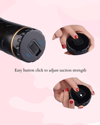 Showing the base of the flesh light, there is an easy to press button to increase/decrease the strength of the suction.