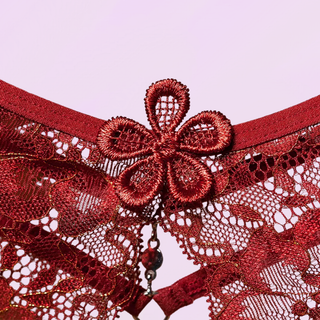 Open Front Floral Lace G-String With Diamante Back