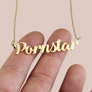 the Pornstar necklace shown hanging, you can get an idea of size due to the fingers.
