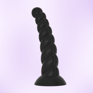 the dildo is shown standing on its sucker base on a purple background