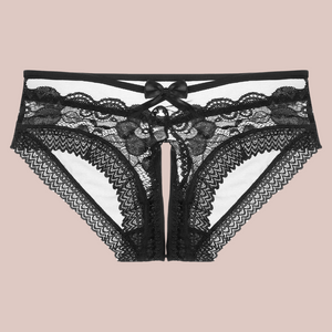 A front view of the black mesh and lace panties, you can see how delicate and pretty they are.
