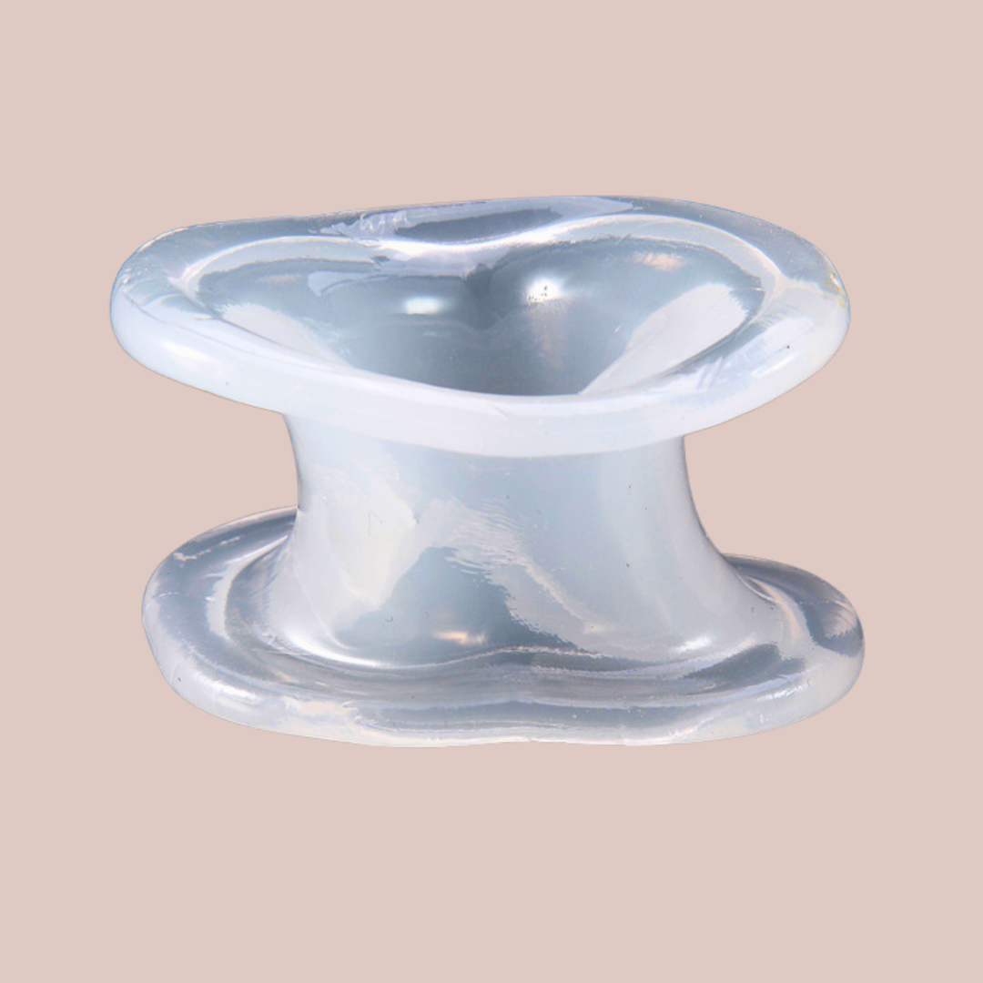 A side view of the silicone ball stretcher, it is shown in unstretched form.