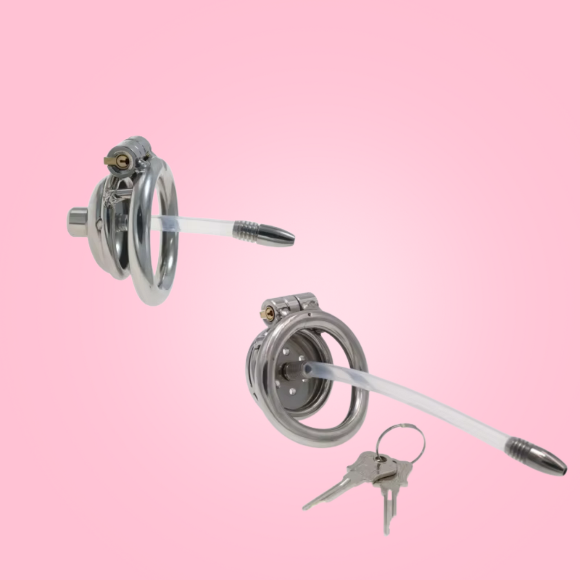 Showing how the urethral catheter will be fixed to the chastity cage.
