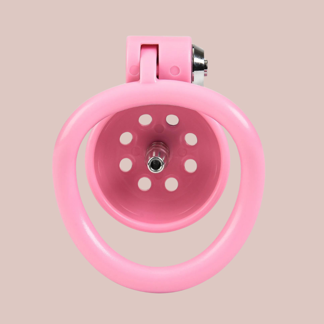A rear view of the Ultra Urethral Pink Push Lock , you can see that the urethral tube is fitted.