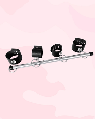 A view of the black wrist and ankle cuffs on the spreader bar, they can not be removed.