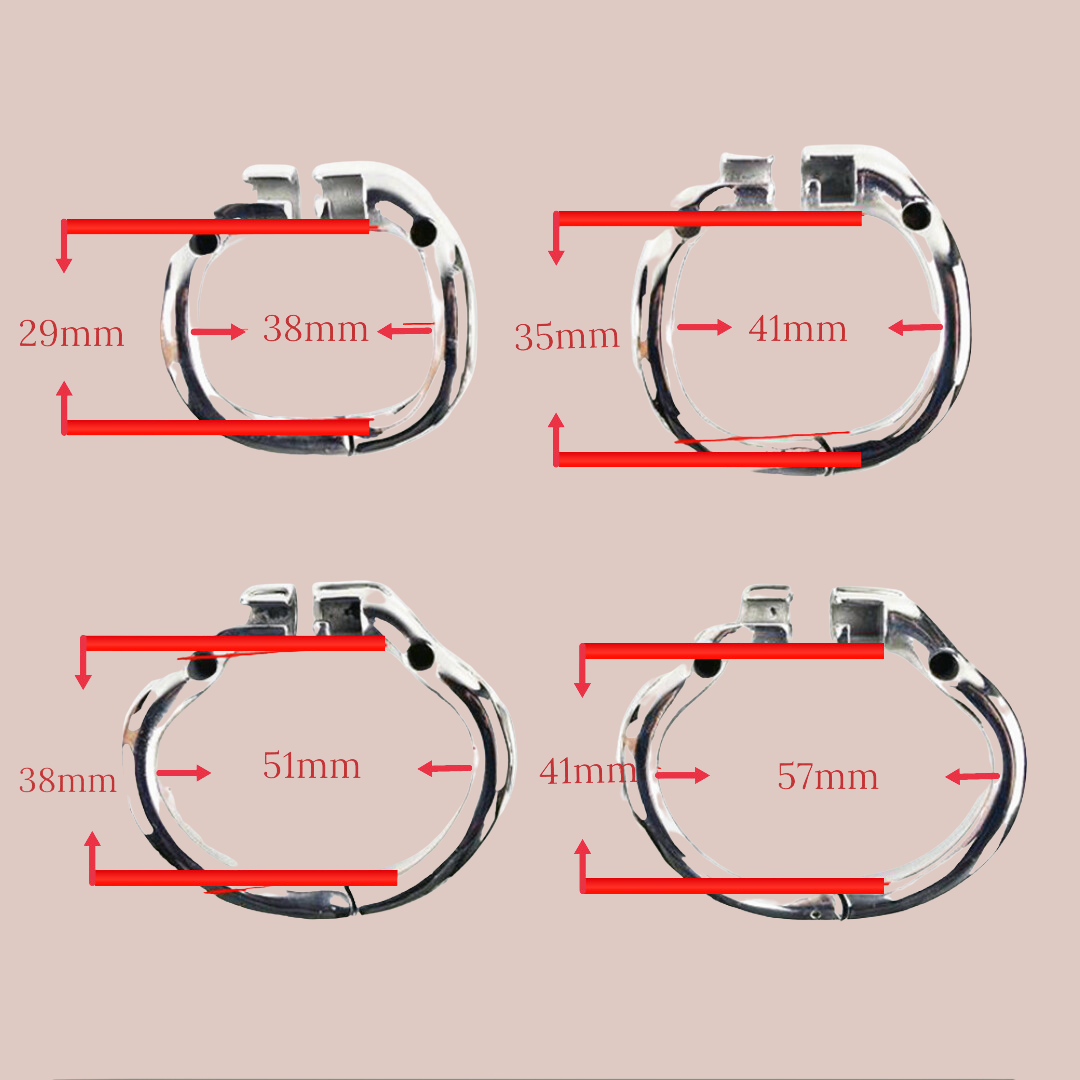  diagram to show the measurements of The Enthrallment chastity cage base ring sizing.