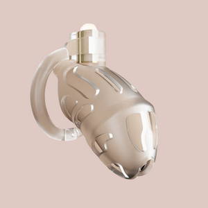 The Sevanda from House of Chastity, shown is the transparent version of the chastity cage
