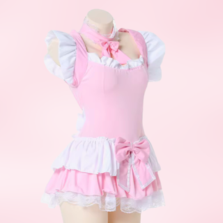 Th Sofia dress shown on a mannequin, it is shown in front of a pink background.