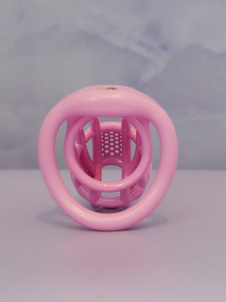 A rear view of The Detained V2, the angle looks through the base ring into the chastity cage.