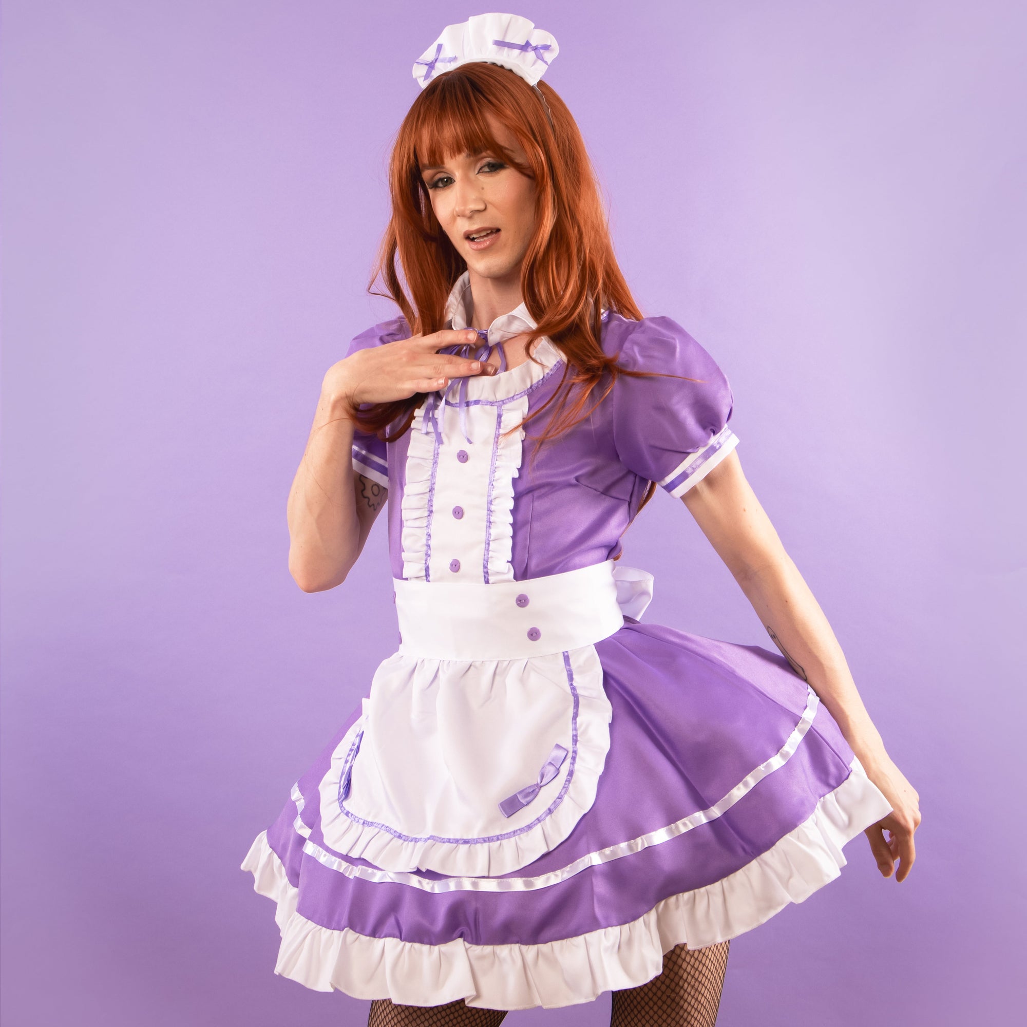 The Suzie Maid Dress in Purple & White