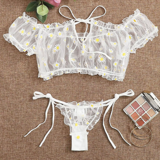 The Sun Flower crop top and panties in white.