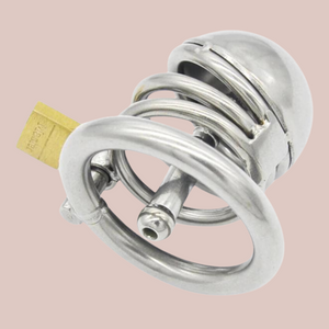 Showing the base ring and how the urethral tube extends through the body of the Ultra Urethral Standard Chastity Device.