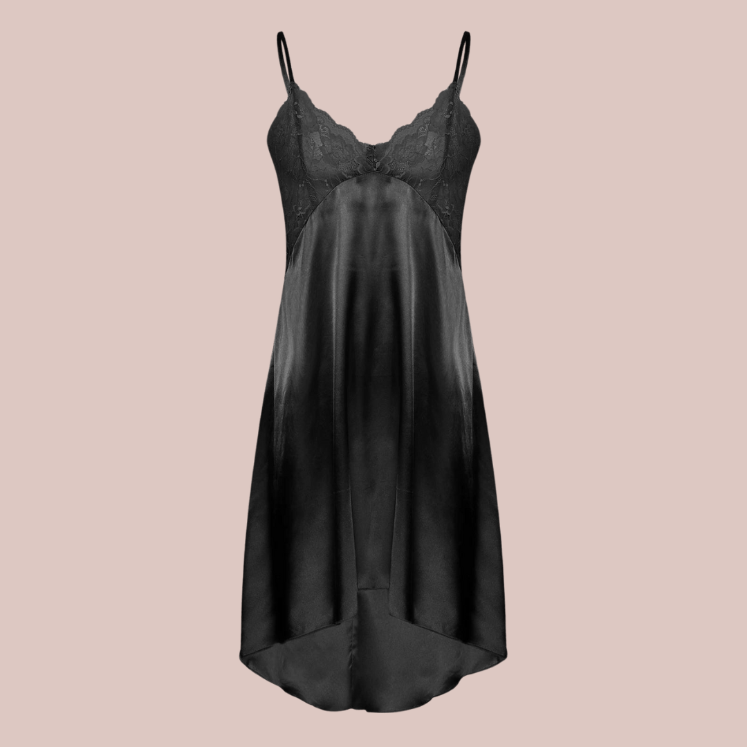 A front view of the vintage style satin and lace petticoat