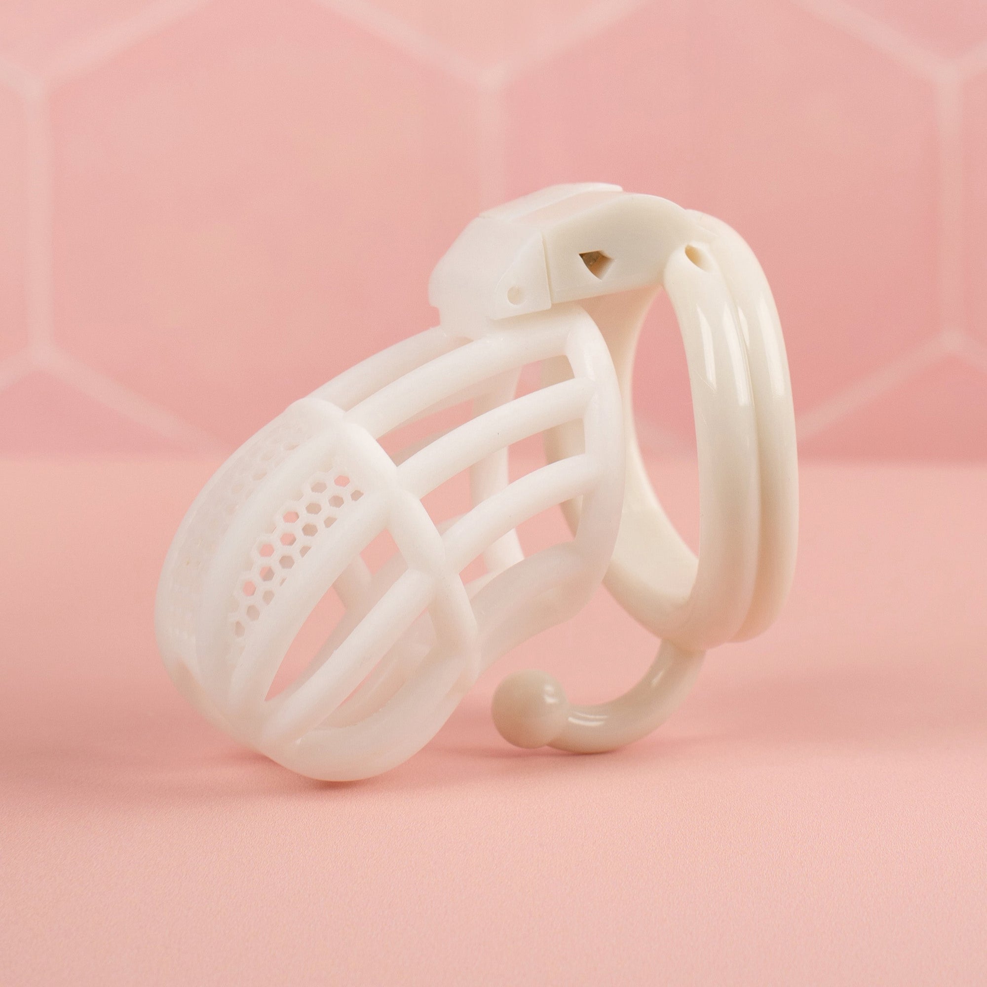 The Detained chastity cage shown here in white.