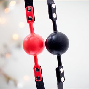 The black & red and black gags with a 48mm silicone ball from House Of Chastity