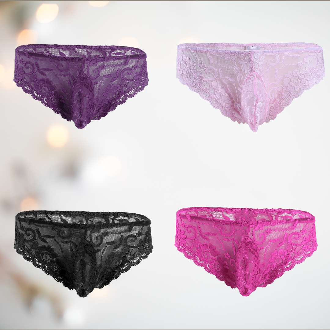 Floral Lace Panties With Penis Pouch