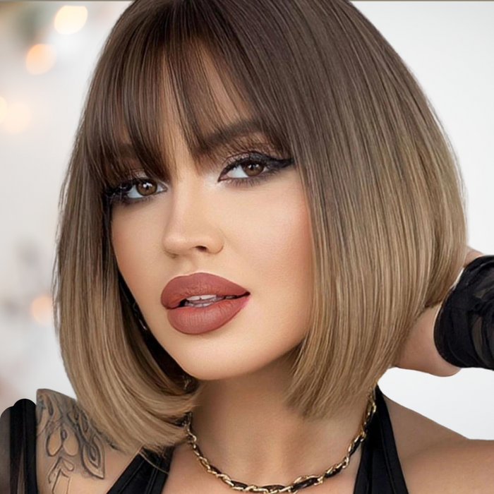 brown bob wig with fringe
